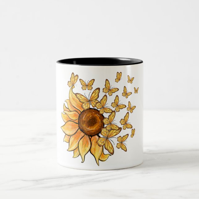 Inspirational Quote/Sunflower Sublimation Two-Tone Coffee Mug (Center)