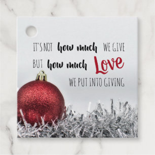 Inspirational quote w/ red glitter Christmas ball Favour Tags