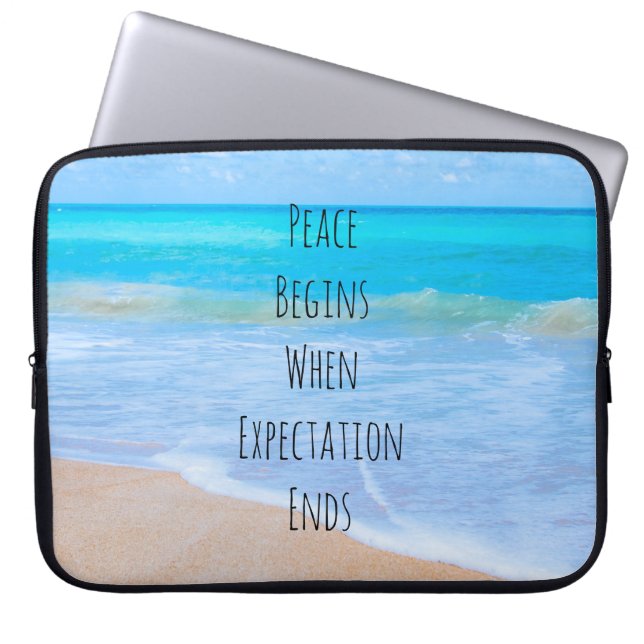 Inspirational Quote with Tropical Beach Scene Laptop Sleeve (Front)