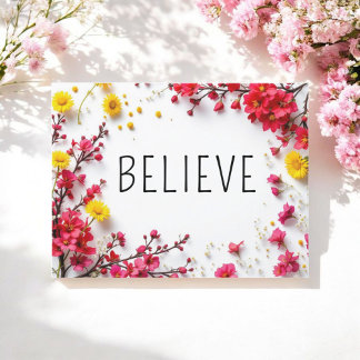 Inspirational Quotes Believe Pink Yellow Postcard