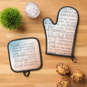 Inspirational Quotes Blue Brown Ombre        Oven Mitt & Pot Holder Set