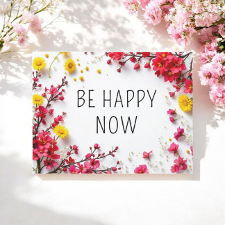 Inspirational Quotes Happy Pink Yellow Postcard