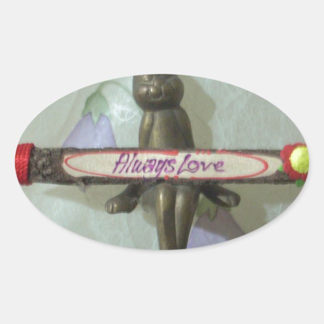 Inspirational Rabbit: Always Love Sign Art Print  Oval Sticker (Front)