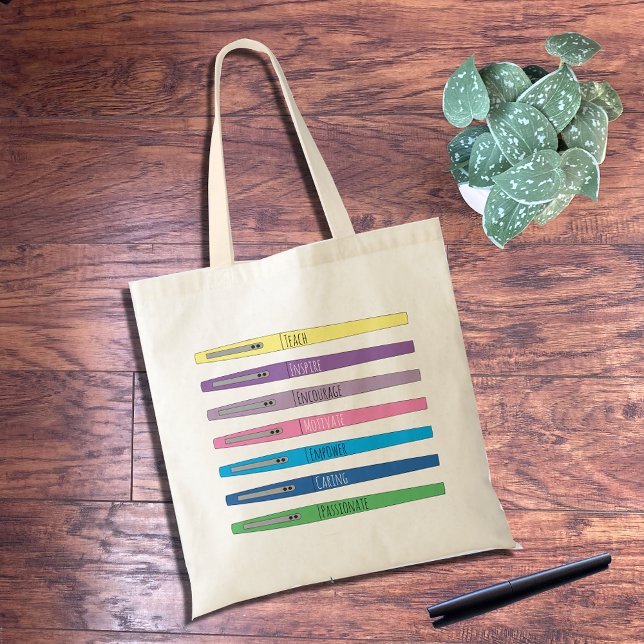 Inspirational Rainbow Pens Teacher Tote Bag (Creator Uploaded)