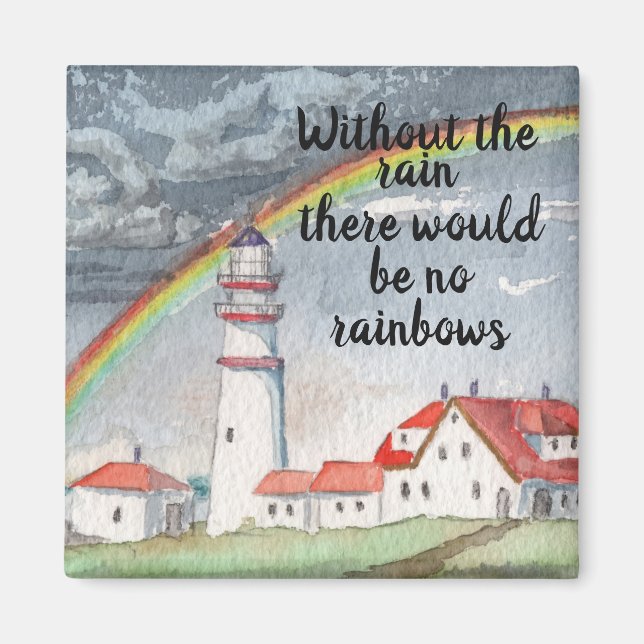 Inspirational Red and White Lighthouse and Rainbow Magnet (Front)