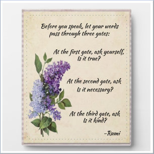 Inspirational Rumi Quote Lavender Floral Sign Plaque