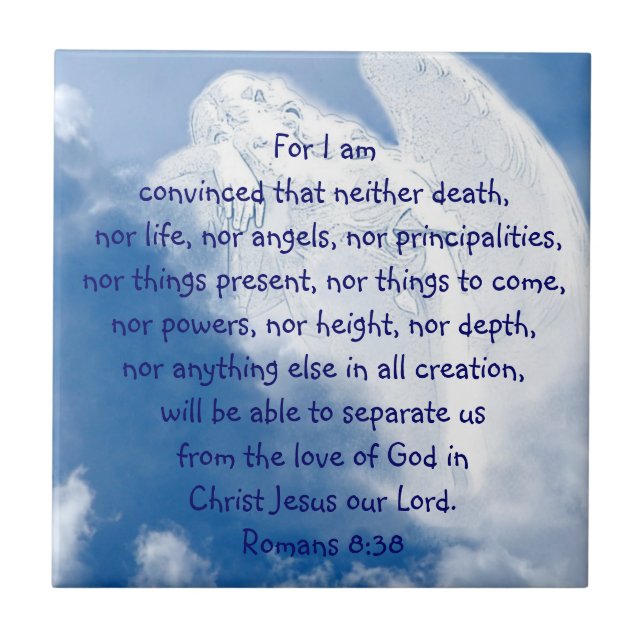 Inspirational Scripture Angel In Clouds, Romans 8 Tile (Front)