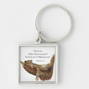 Inspirational, Scripture, Matthew 11:28, Leopard Key Ring