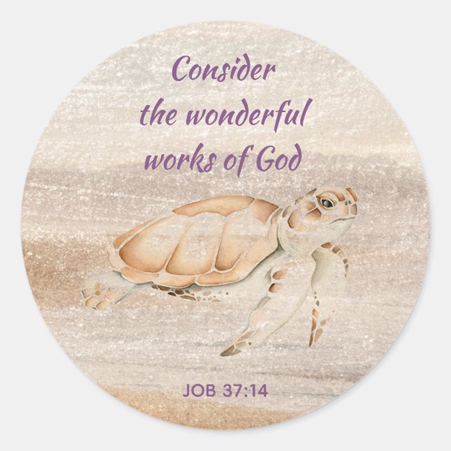 Inspirational Scripture Quote Sea Turtle Animal Classic Round Sticker (Front)