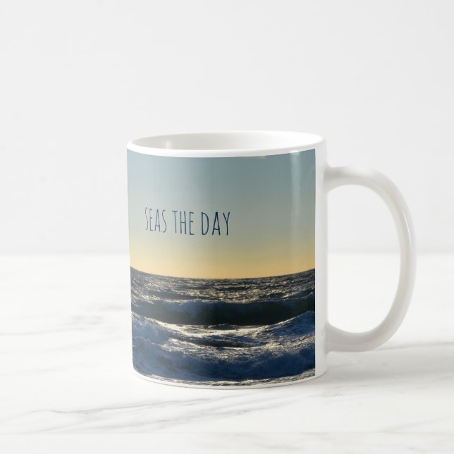 Inspirational "Seas the Day" Nautical Ocean  Coffee Mug (Right)