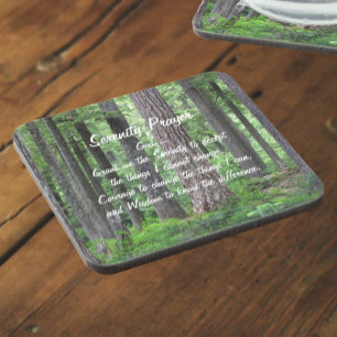 Inspirational Serenity Prayer Evergreen Forest Coaster