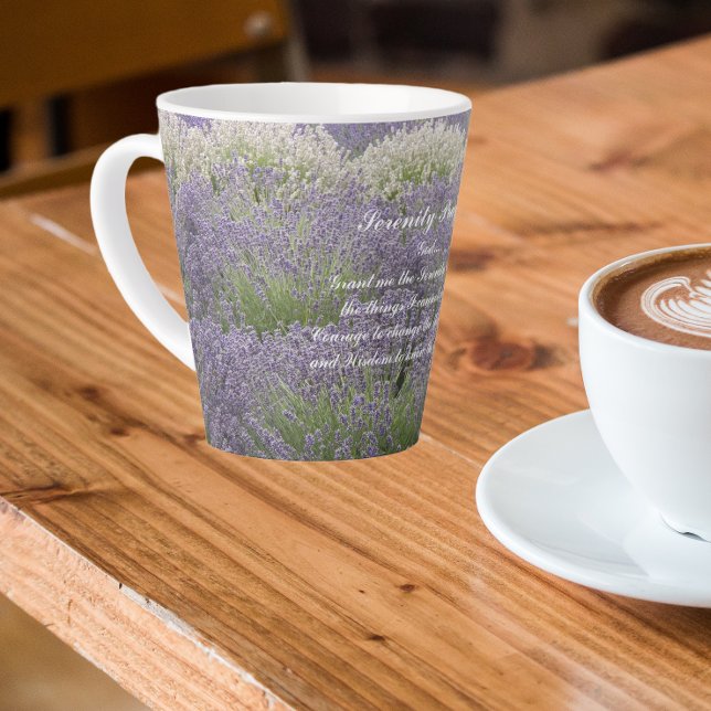 Inspirational Serenity Prayer Lavender Garden Latte Mug (In Situ)