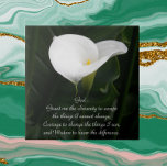 Inspirational Serenity Prayer White Calla Lily<br><div class="desc">Ceramic tile featuring the photo image of an elegant,  white Calla Lily and green foliage along with the inspirational words of the Serenity Prayer. Select your tile size. Makes a thoughtful gift for family and friends!</div>