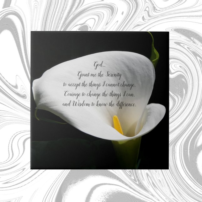 Inspirational Serenity Prayer White Calla Lily Tile (In Situ)