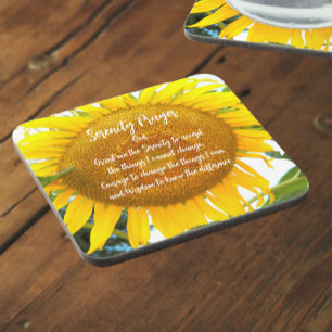 Inspirational Serenity Prayer Yellow Sunflower Coaster