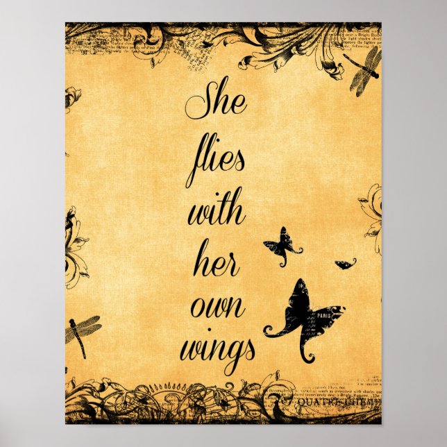 Inspirational She Flies with her own Wings Quote Poster (Front)
