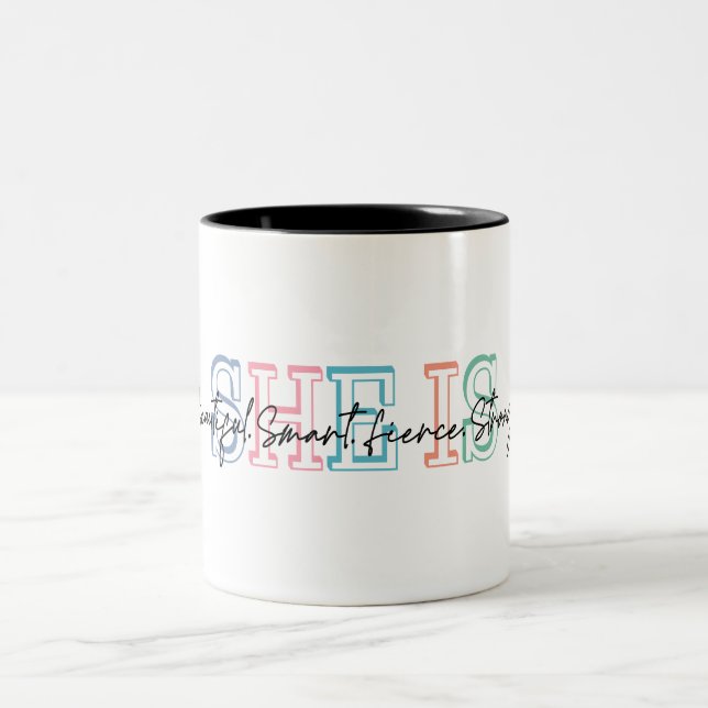 Inspirational She Is Beautiful Two-Tone Coffee Mug (Center)