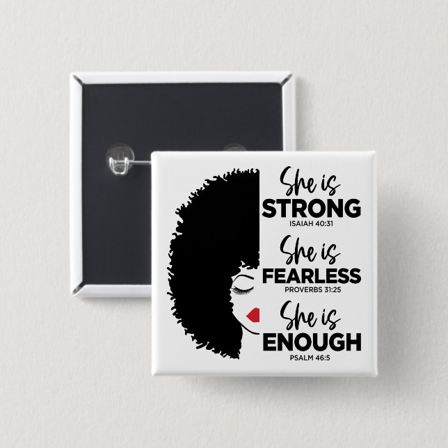 Inspirational She Is Square Button (Front & Back)