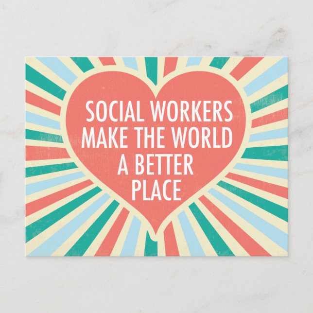 Inspirational Social Work Quote Heart Retro Colour Postcard (Front)