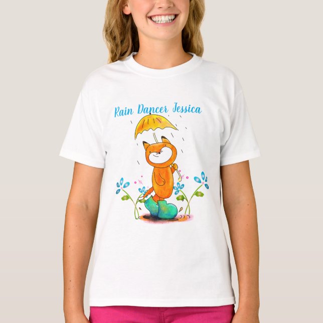 Inspirational Spring Fox with Umbrella T-Shirt (Front)