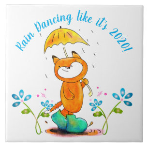 Inspirational Spring Fox with Umbrella Tile