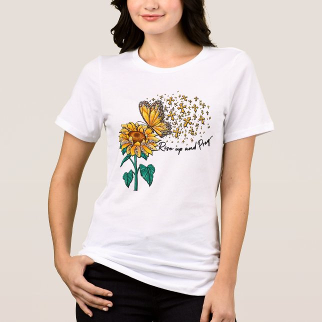 Inspirational Sunflower Butterfly Scripture Tri-Blend Shirt (Front)