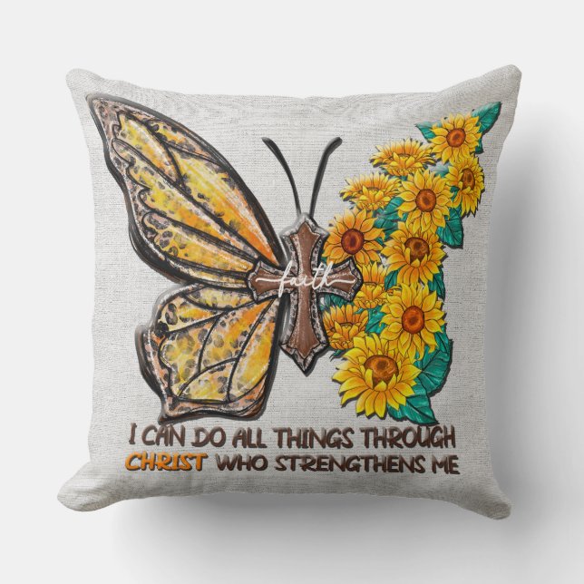 Inspirational Sunflower/Cross/Butterfly Cushion (Front)