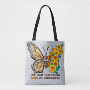 Inspirational Sunflower/Cross/Butterfly Tote Bag