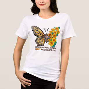Inspirational Sunflower/Cross/Butterfly  Tri-Blend Shirt