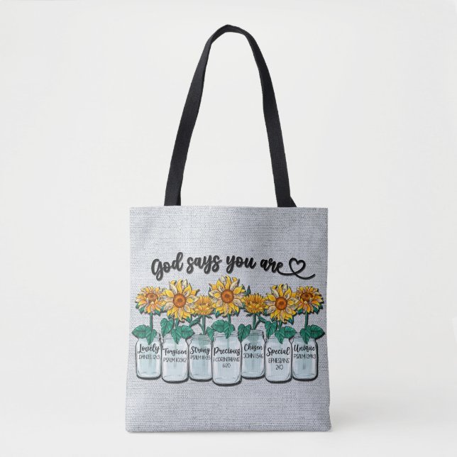 Inspirational Sunflower Sublimation/Scripture Tote Bag (Front)