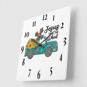 Inspirational Sunflower/Truck Sublimation Square Wall Clock