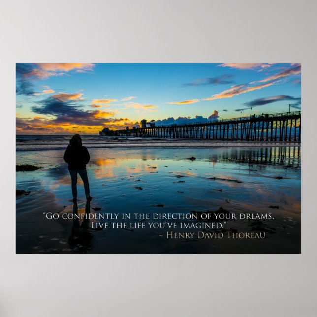 Inspirational Sunset in Oceanside Thoreau Quote Poster (Front)