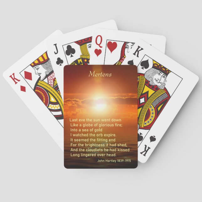 Inspirational Sunset Orange Gold Sky Sea Gold Poem Playing Cards (Back)