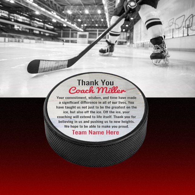 Inspirational Thank You Coach On Ice Hockey Rink  Hockey Puck (Creator Uploaded)