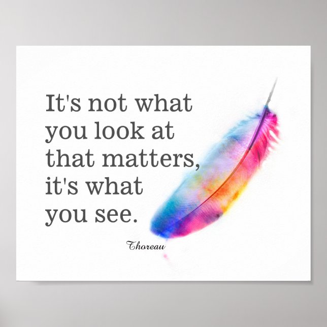 inspirational Thoreau quote watercolor feather Poster (Front)