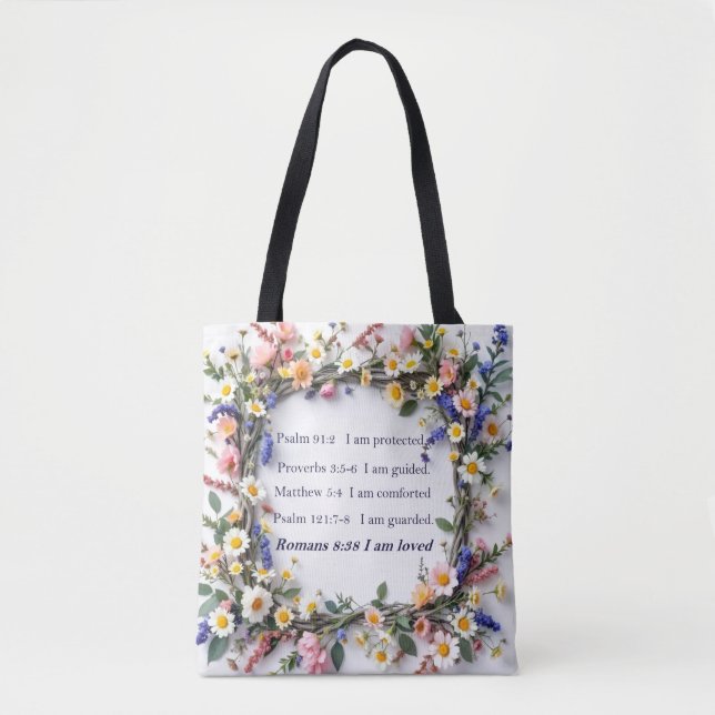 Inspirational Tote with colourful flowers Bag (Front)