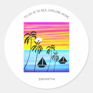 Inspirational, Tropical Sunset Sunset Sailing Classic Round Sticker