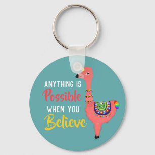 Inspirational Unicorn Flamingo Llama Believe Quote Key Ring