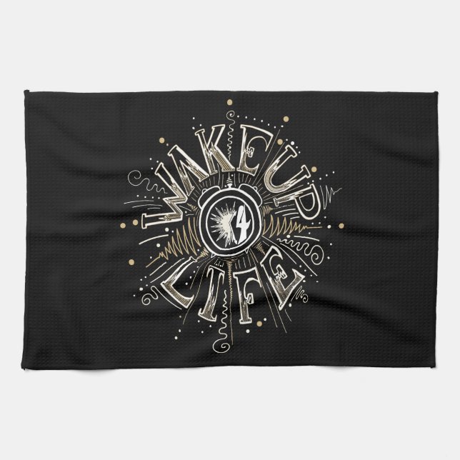 Inspirational WAKE UP 4 LIFE quote illustration Tea Towel (Horizontal)