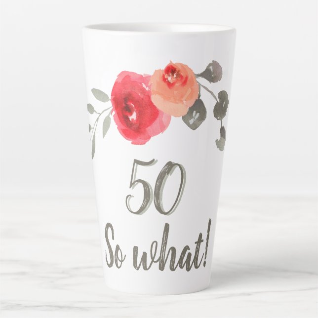 Inspirational Watercolor 50th Birthday Floral Latte Mug (Front)
