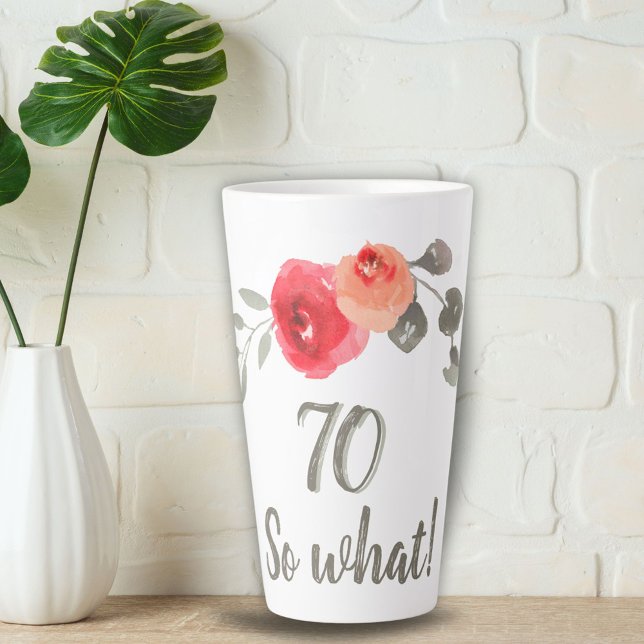 Inspirational Watercolor 70th Birthday Floral Latte Mug (Creator Uploaded)