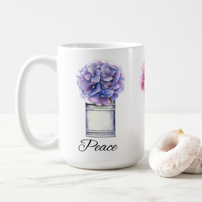 Inspirational Watercolor Hydrangeas  Coffee Mug (With Donut)