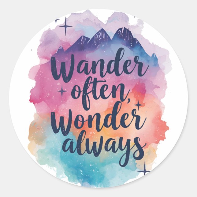 Inspirational Watercolor Wanderlust Message Classic Round Sticker (Front)