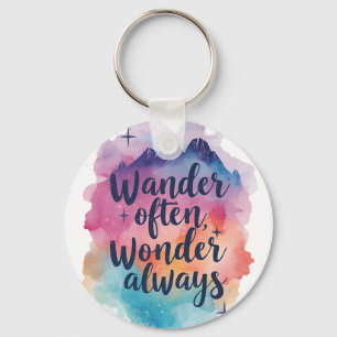 Inspirational Watercolor Wanderlust Message Key Ring