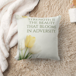 Inspirational White and Yellow Tulip Throw Pillow