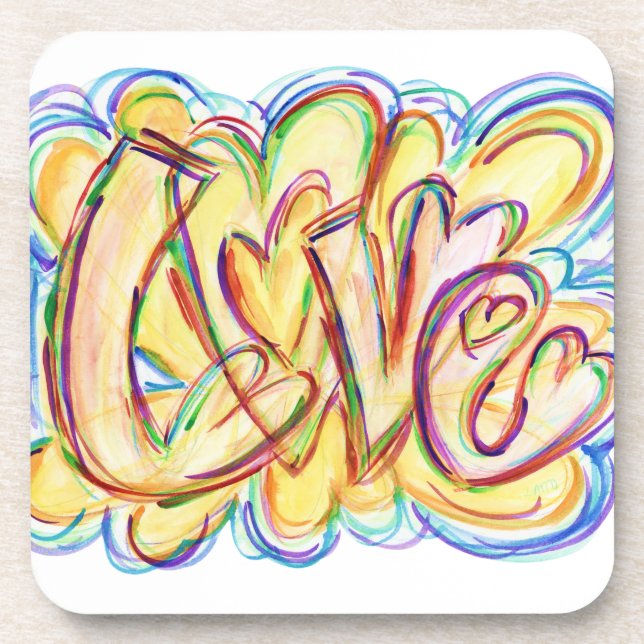 Inspirational Word Love Hearts Coaster (Front)
