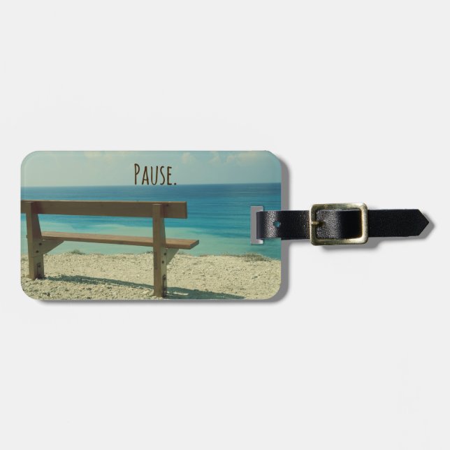 Inspirational Word: Pause Beach Theme Luggage Tag (Front Horizontal)