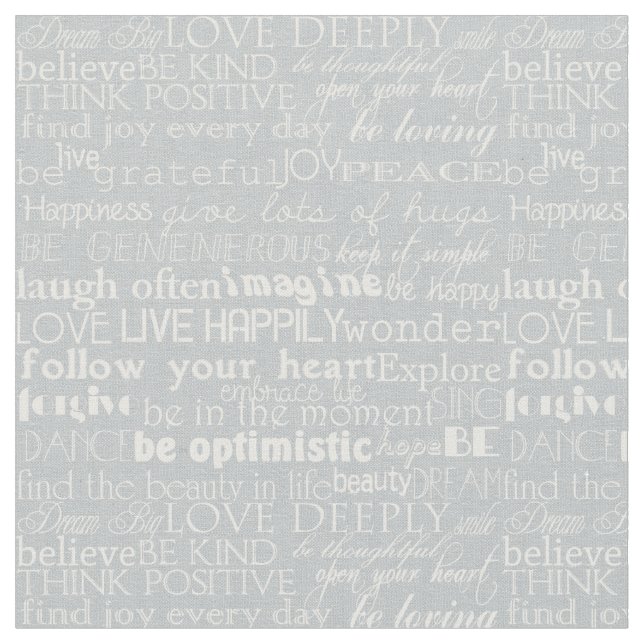 Inspirational Words Grey and White Typography Fabric (Close Up)