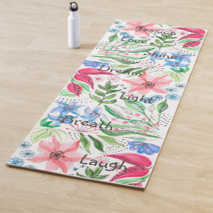 Inspirational Words Watercolor Floral Yoga Mat