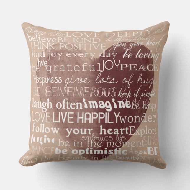 Inspirational Words Watercolor Heart Cushion (Front)